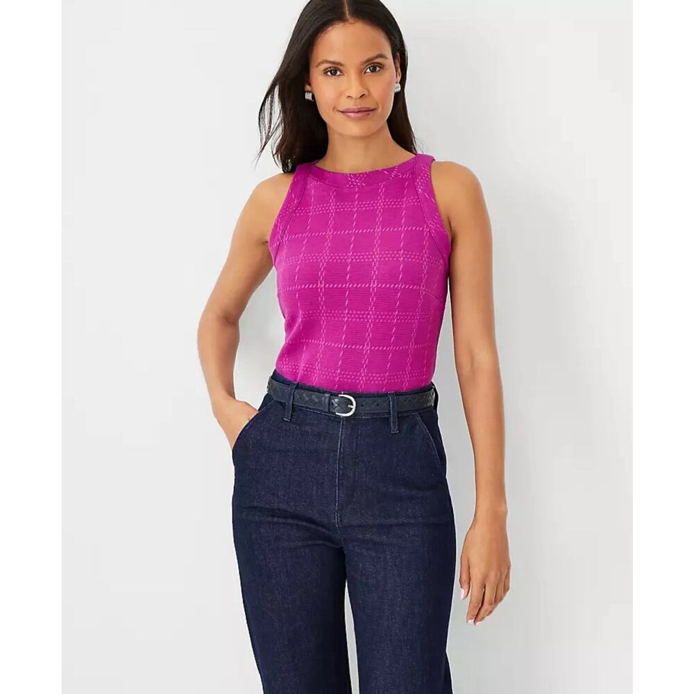 NWT Ann Taylor Purple Textured Trim Tank Sleeveless Top Women’s Petite Small NEW